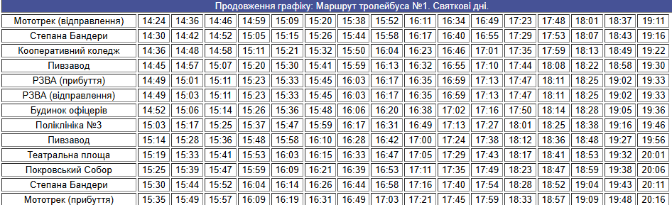 1 тролейбус Рівне графік вихідний та святковий день картинка