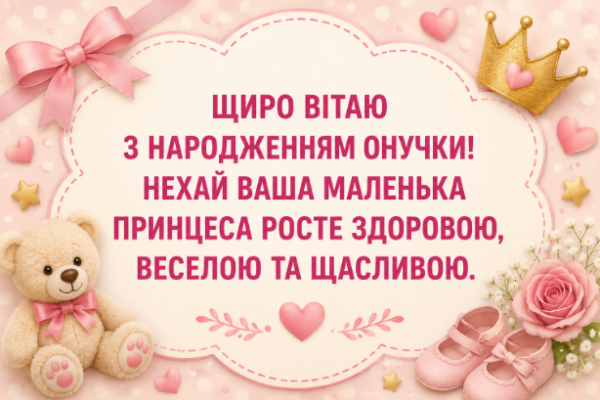 Привітання з народженням онучки відкритка