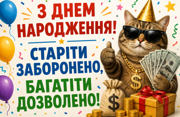 Короткі смішні привітання з днем народження відкритка